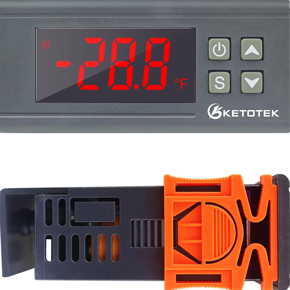 KETOTEK Digital Temperature Controller Fahrenheit &Centigrade Thermostat 120V 16A Relay with Sensor, Heating and Cooling for Homebrew Incubator Greenhouse