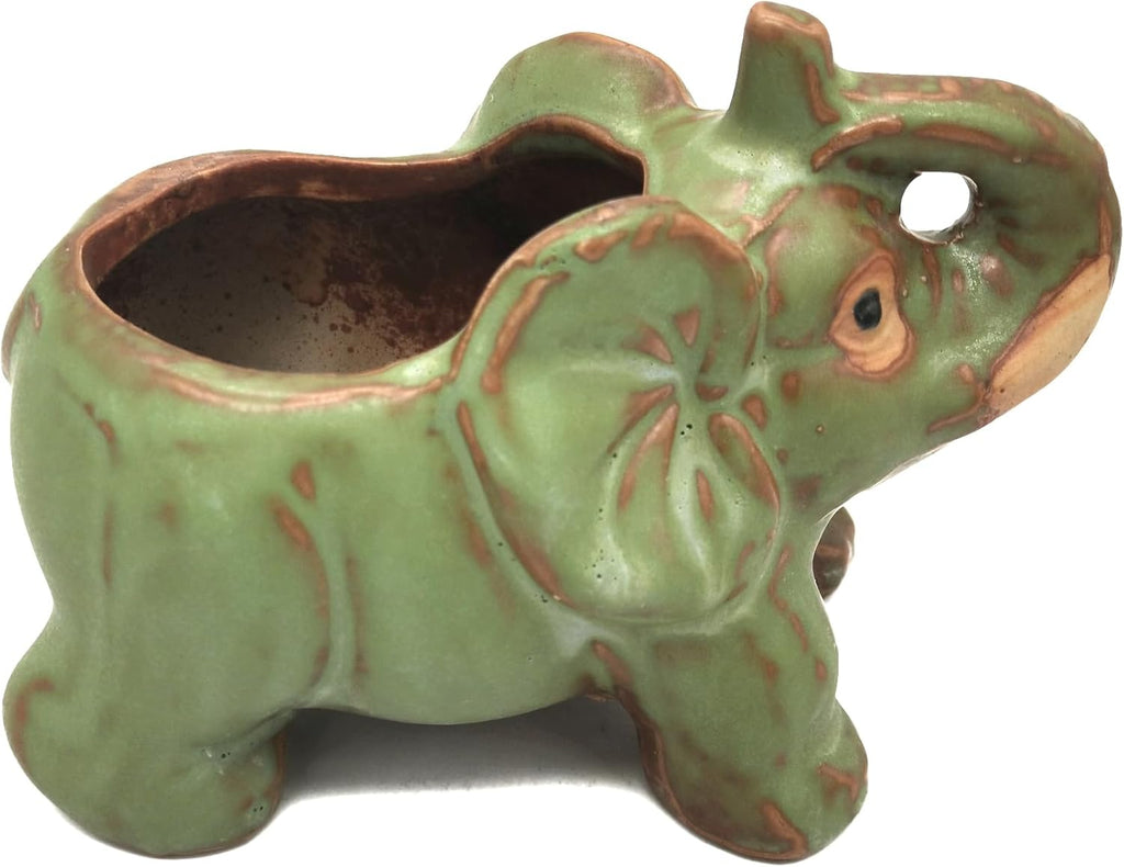 DIYOMR Small Ceramic Planter Pot, 4.3" Vintage Bronze Animal Planters Ceramic Flowerpot Succulent Pots Cactus Pot for Office Home Desktop Decor - Plants Not Included (Pleasant Elephant)