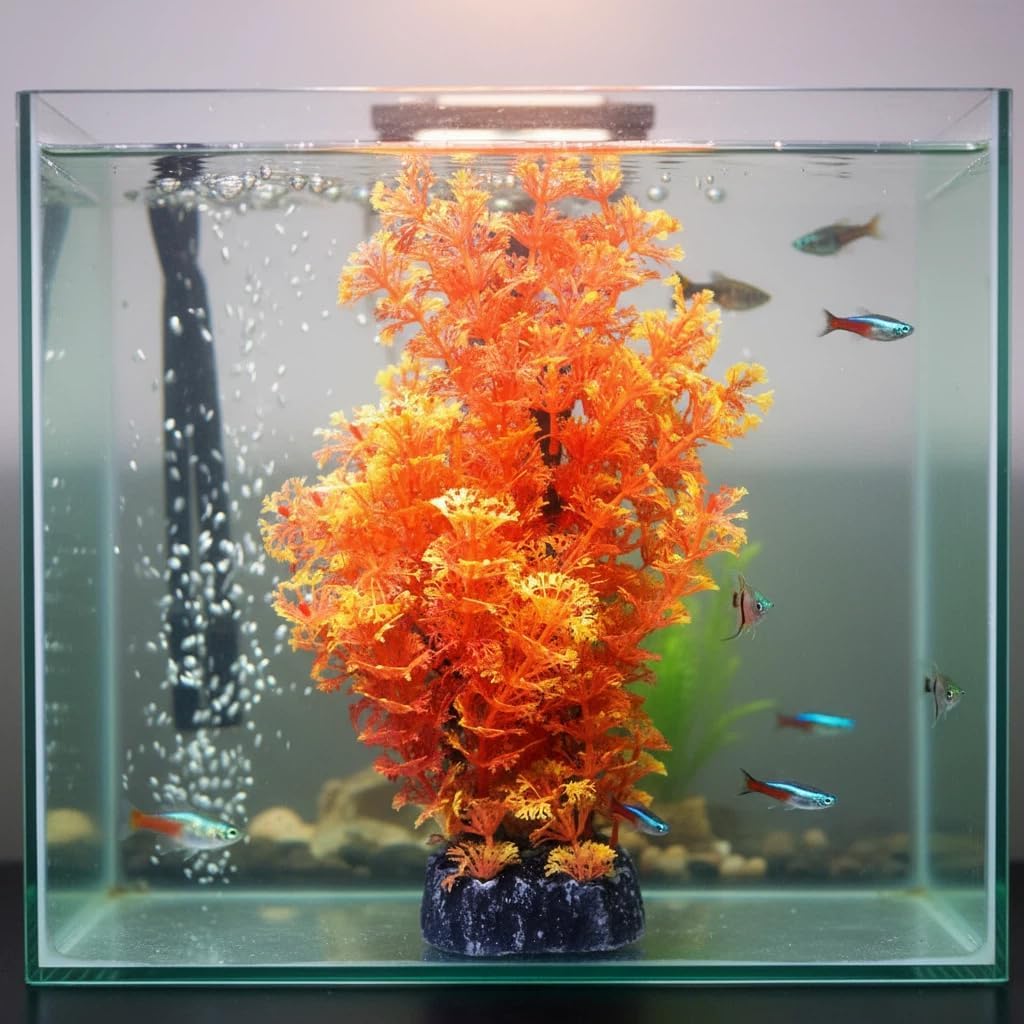 Mipukbay Orange Aquarium Plants - Artificial Plastic Fish Tank Decor, Realistic Ornament Safe for Fish & Shrimp, Low-Maintenance Aquascaping Plants for Freshwater/Saltwater Tank Landscaping