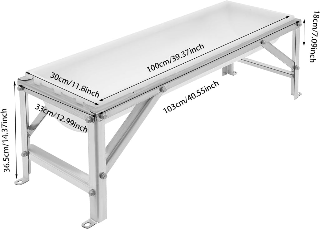 39.4" Long Feeding Trough, 9.3 Gal Livestock Trough Galvanized Sheet Feeder Trough for Horse Goat Sheep Cattle Cow Alpaca (White)