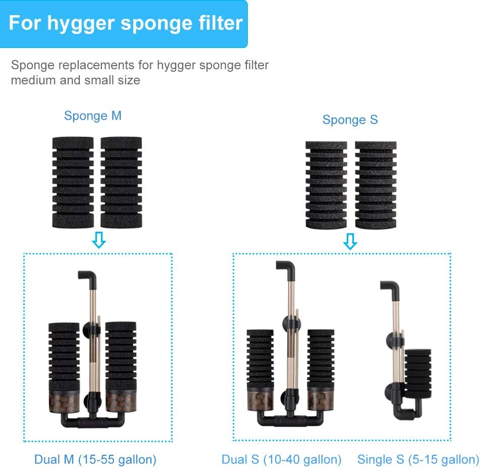 hygger Pack of 4 Replacement Sponges for Aquarium Double Sponge Filter (M)