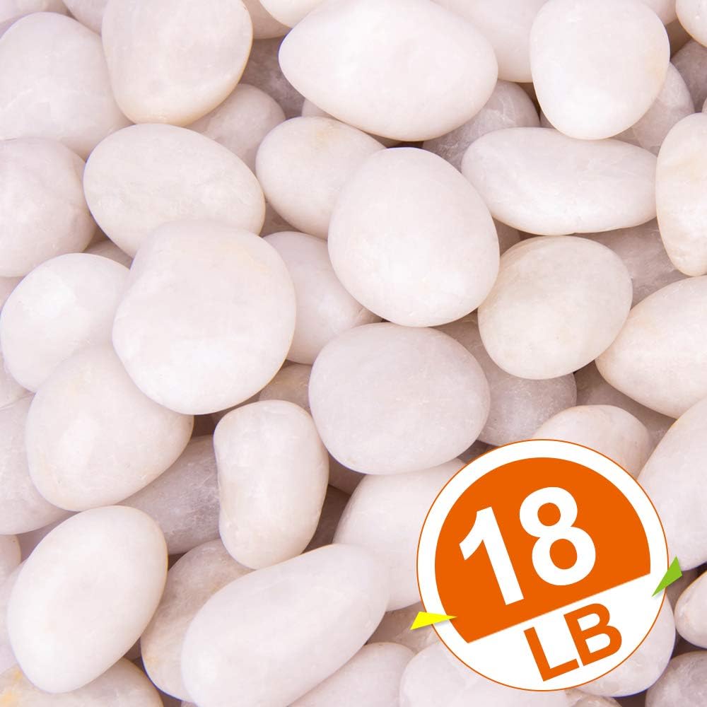 18 Pounds White Decorative Pebbles River Rock Aquarium Gravel,Garden Ornamental Pebbles, Natural Polished Decorative Gravel,White Decorative Stones,Decor Pebbles,Pebbles for Landscaping (White)