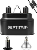 Dual Reptile Light Fixture with 100W Full Spectrum UVA UVB Light Bulb & 100W Nighttime Ceramic Heat Emitter, 2 Independent Switches, Reptile UVA UVB Light Combo Pack
