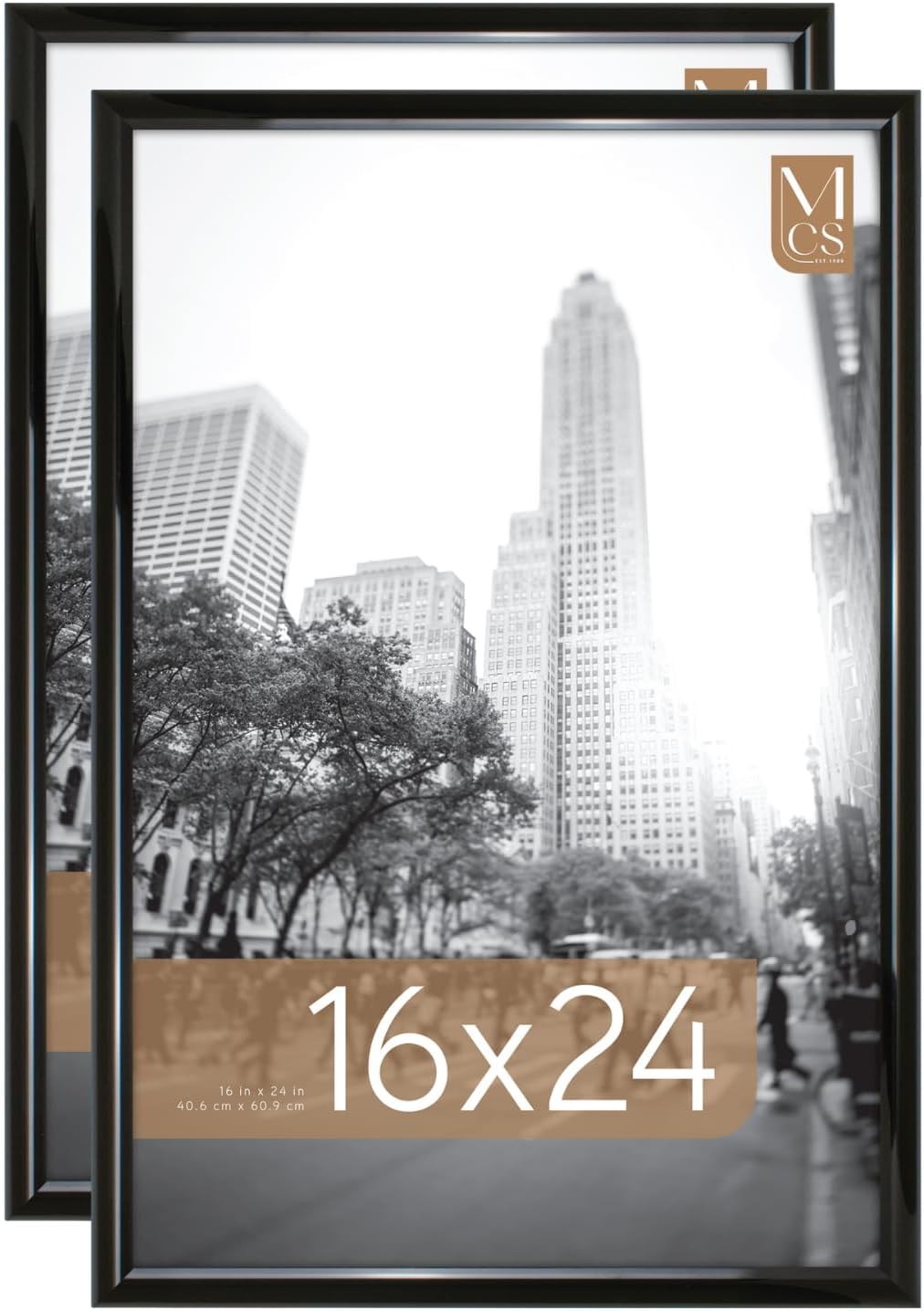 MCS Trendsetter 16x24 Poster Frame Black High-Gloss, Vertical & Horizontal Wall Hanging Large Picture Frame for Photos, Posters & Art Prints (2-Pack)