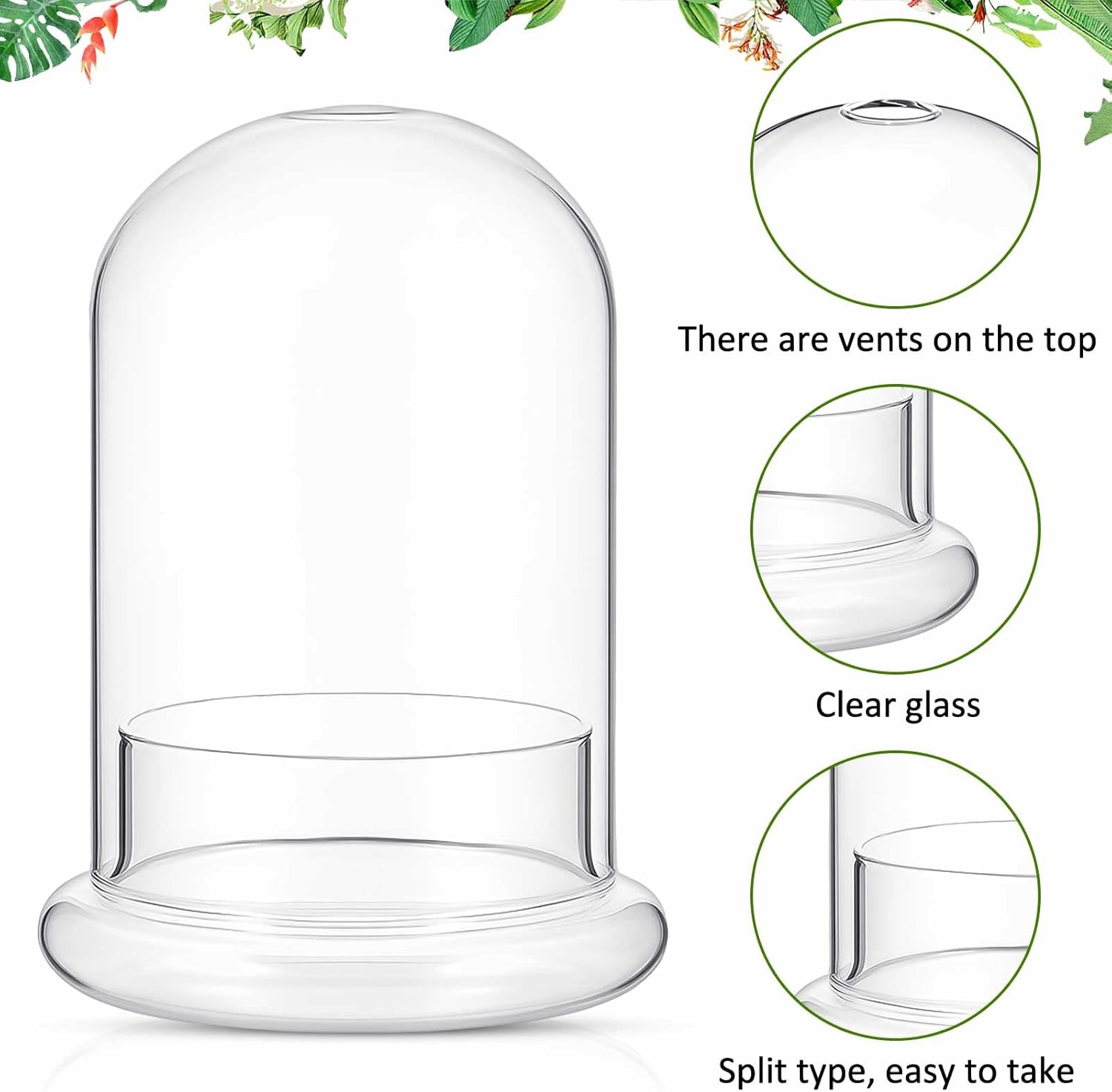 2 Pcs 4.7 x 6.3 Inch Glass Terrarium Clear Terrarium Planter Container Glass Dome Cloche with Airhole and Base for Plant Flower Home Tabletop Display Centerpiece, Plants Not Included
