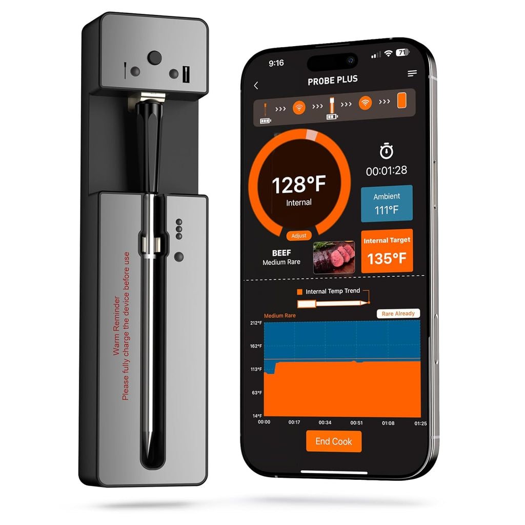 Upgraded Smart Bluetooth Wireless Meat Thermometer with Ultra-Thin Probe, 6 Sensors Accuracy Digital Food Thermometer 0.5S Instant Read, IP67 Waterproof for BBQ, Grill, Smoker, Oven, Air Fryer