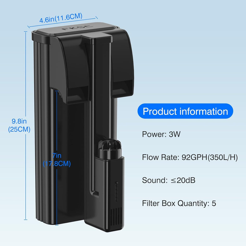 Hang On Back Aquarium Filter Up 30 Gallons Fish Tanks, 5-Stage Multi-Stage Filtration with Surface Skimmer, Ultra Quiet HOB Power Waterfall Filter for Freshwater