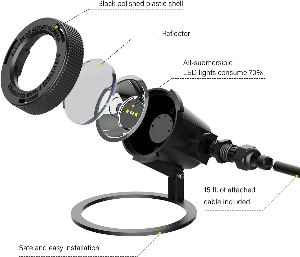 Malibu Submersible LED Pond Light Low Voltage Landscape Lighting Underwater Flood Light Outdoor Landscape Water Garden Lights for Swimming Pool, Fountain, Pond, Rockery 8401-3501-01, Black