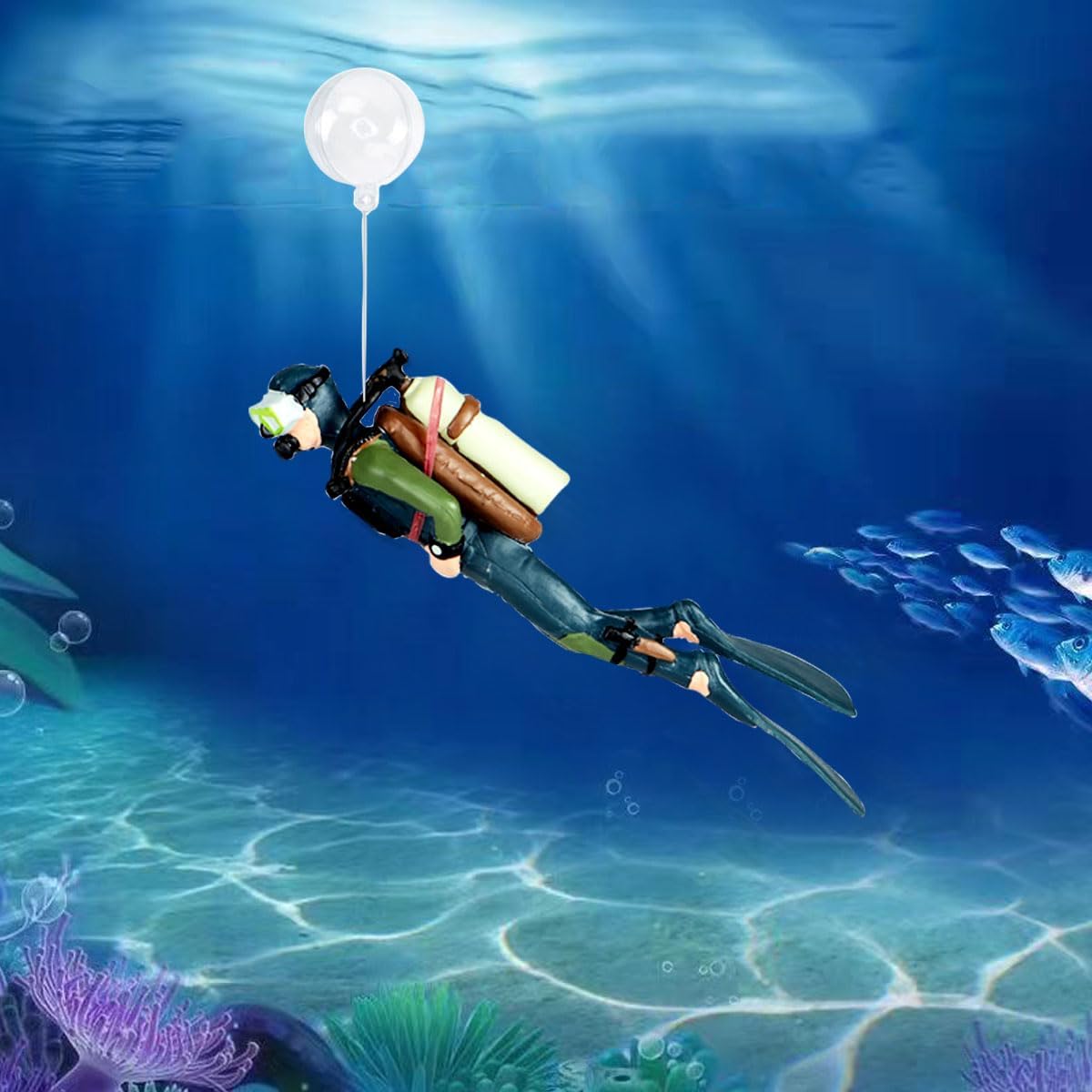 2pcs Floating Fish Tank Decorations, Cute Little Diver Aquarium Decoration Cartoon Fish Playmate with Floating Device Fish Tank Accessories