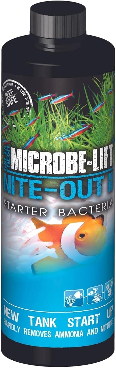 MICROBE-LIFT Nite-Out II Aquarium Bacteria for Start-up, Instantly Cycle Aquariums, Add Fish on Day 1, Rapid Ammonia and Nitrite Reducer for Freshwater & Saltwater Fish Tank, 8 Ounces (NITEH08)