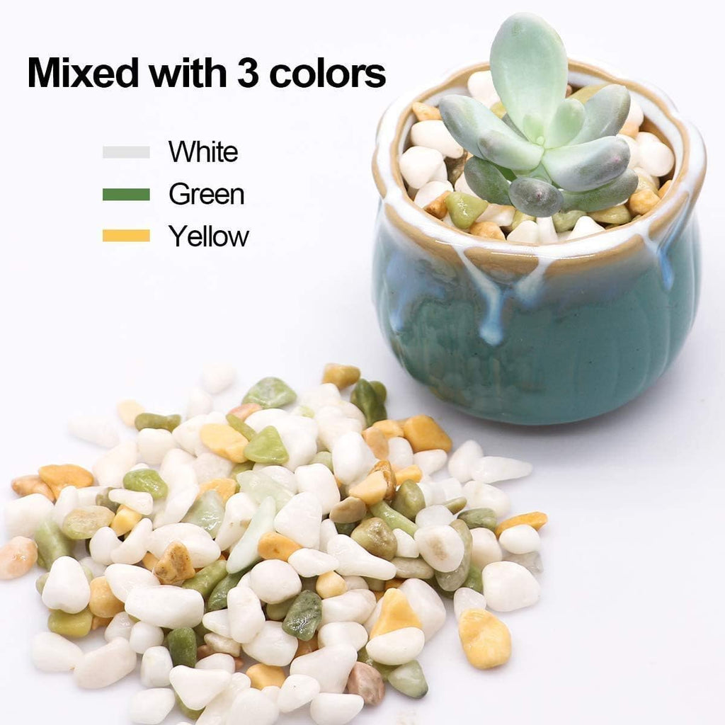 TOYPOPOR Mixed Color Decorative Rocks Stones Pebbles for Plants Garden Gravel White Rocks with Yellow, Green Pastel Accents Vase Fillers Natural Stone Top Dressing for Potted Plants Succulents 6 lbs