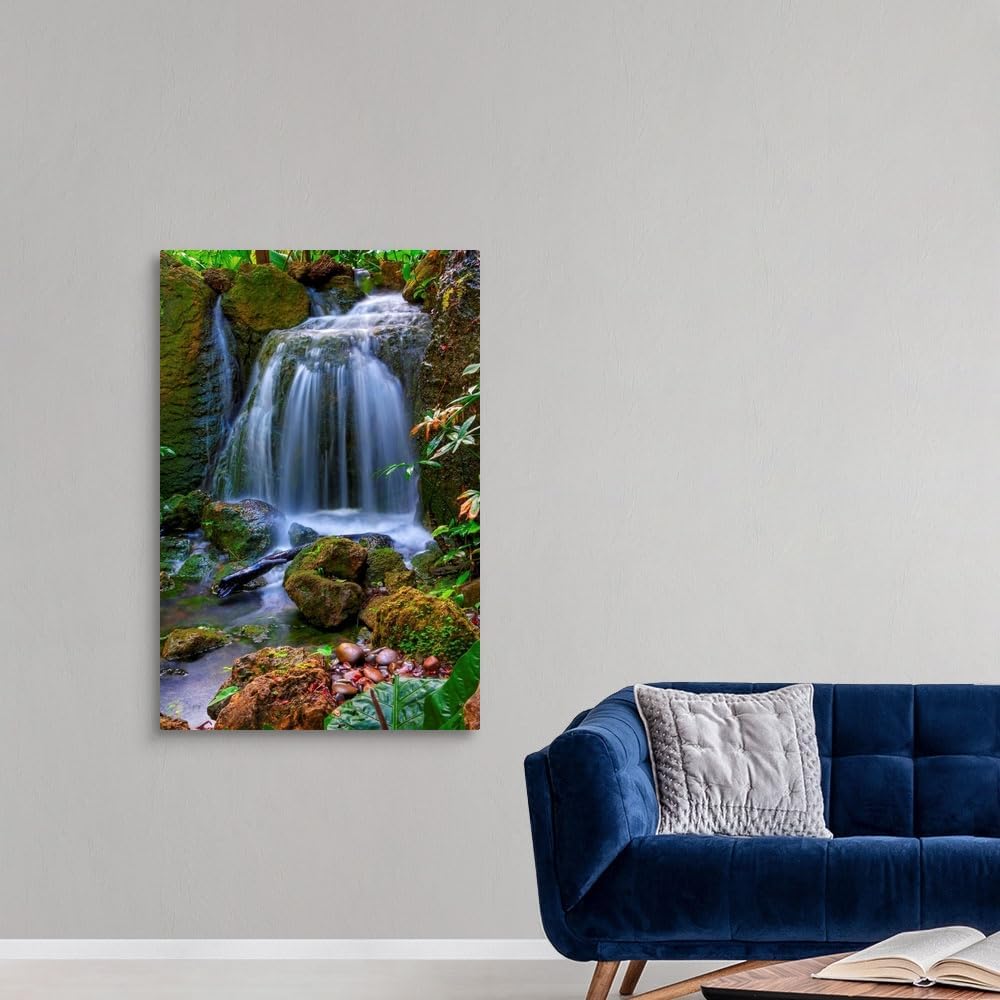 CANVAS ON DEMAND Waterfall in Tropical Rainforest of Fairchild Tropical Gardens, Canvas Wall Art Print, Home Decor, Floral, Flowers, Nature Artwork, 32" x48in