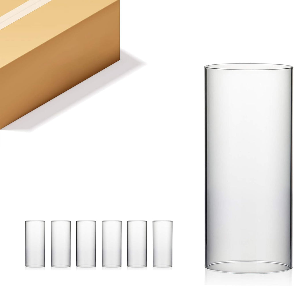 WGVI Hurricane Candle Holder Sleeve, Wide 6", Height 14", Clear Glass Cylinder Candleholder, Chimney Tube, Open Ended Candle Shade, 6 Pieces Bulk