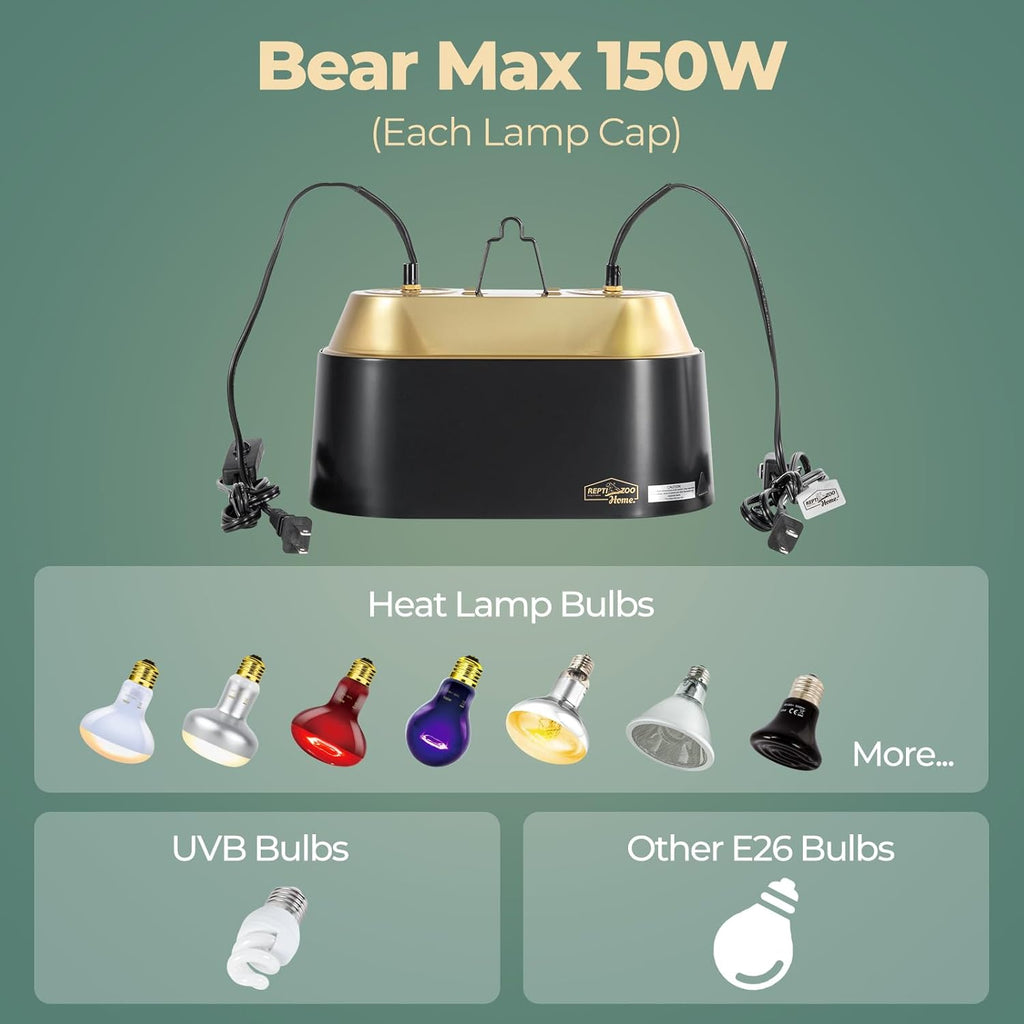 Dual Reptile Light Fixture with Switches, High Reflection Dome Reptile Heat Lamp Fixture, Terrarium UVB Basking Bulb Fixture for Reptiles Bearded Dragon Snake Tortoise, Max 150W Each