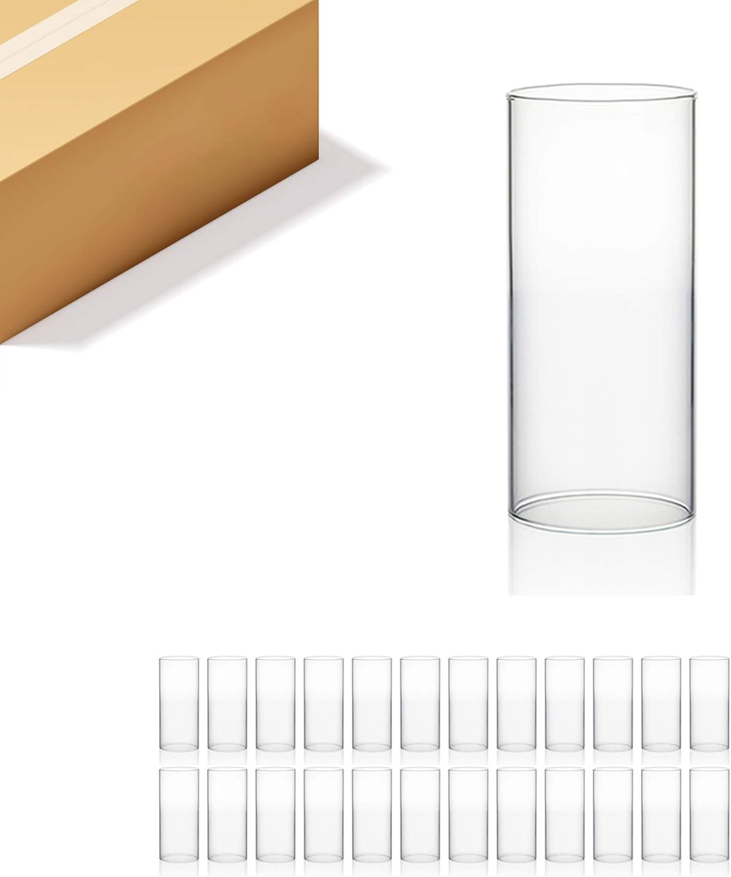WGVI Hurricane Candle Holder Sleeve, Wide 3.5", Height 8", Clear Glass Cylinder Candleholder, Chimney Tube, Open Ended Candle Shade, 24 Pieces Bulk