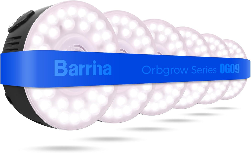 Barrina Orbgrow OG09 Puck LED Grow Light, Pinkish White 54W(6 x 9W, 810 Watt Equiv), Plant Lights for Indoor Plants Full Spectrum, Magnetic & Linkable, Small Grow lamp for Plant Shelf, 6 Packs, Black