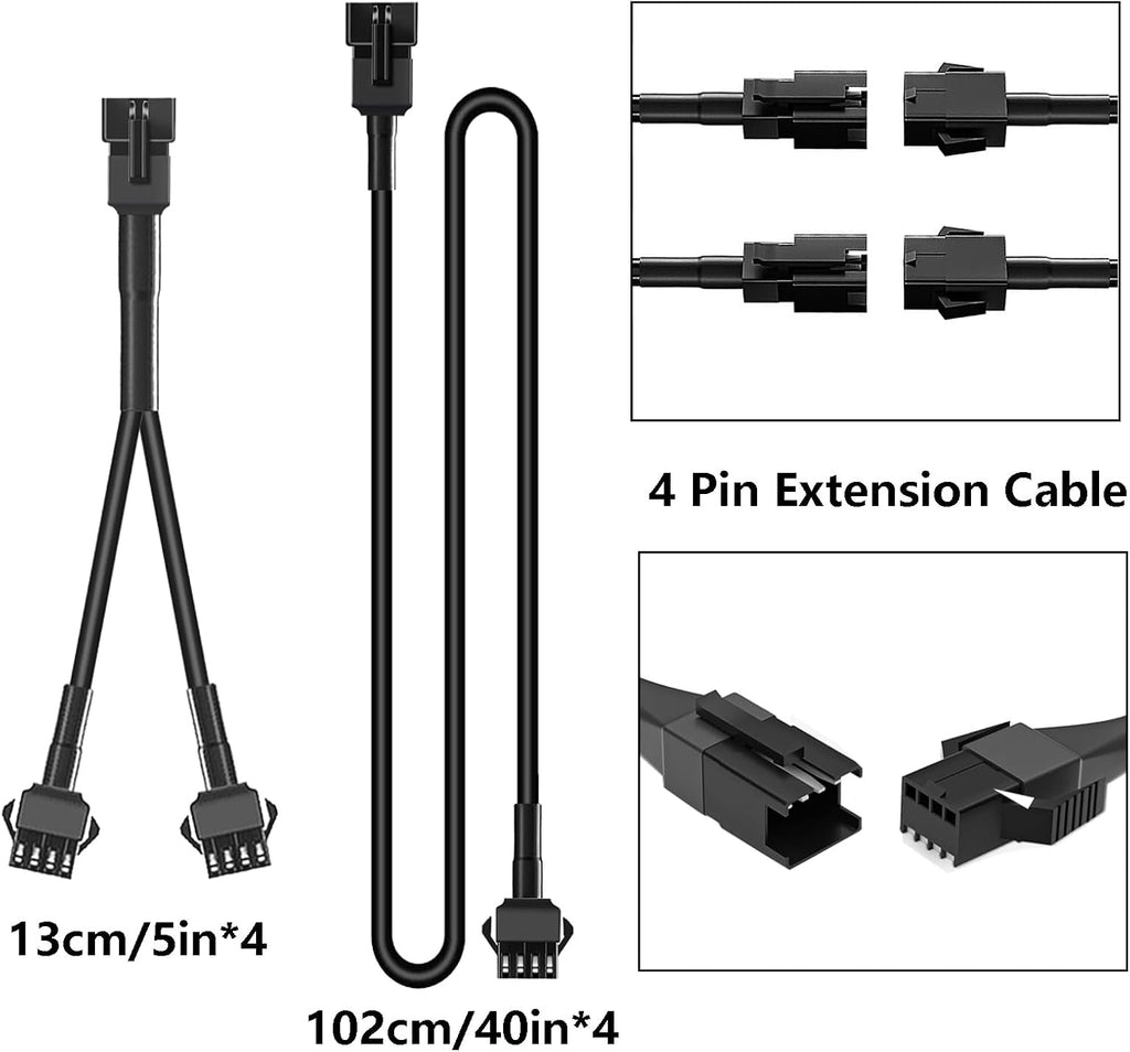 4PCS 40 inch 4Pin Extension Cords and 4PCS 2-Way Splitters for LED Motorcycle ATV Trikes Golf Car Light Multi-Color Neon Strip Trucks Rock Lights