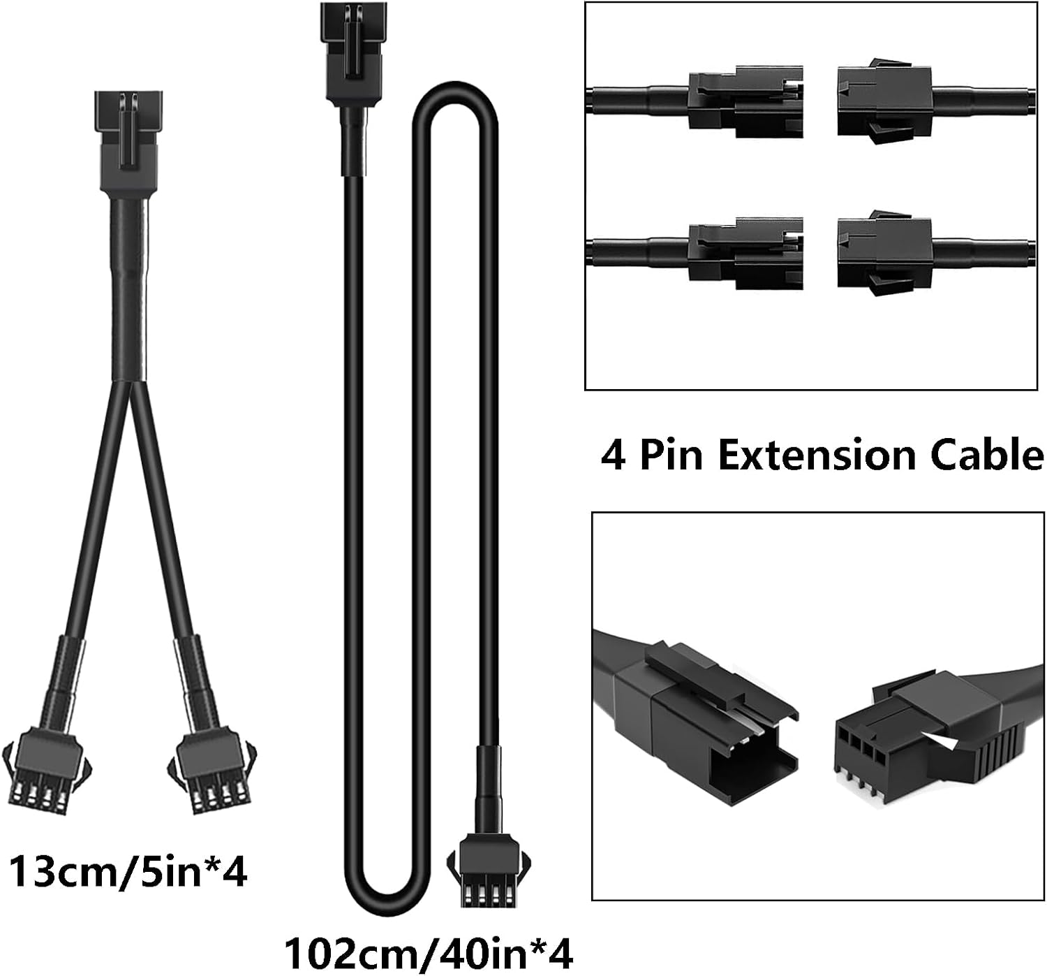 4PCS 40 inch 4Pin Extension Cords and 4PCS 2-Way Splitters for LED Motorcycle ATV Trikes Golf Car Light Multi-Color Neon Strip Trucks Rock Lights