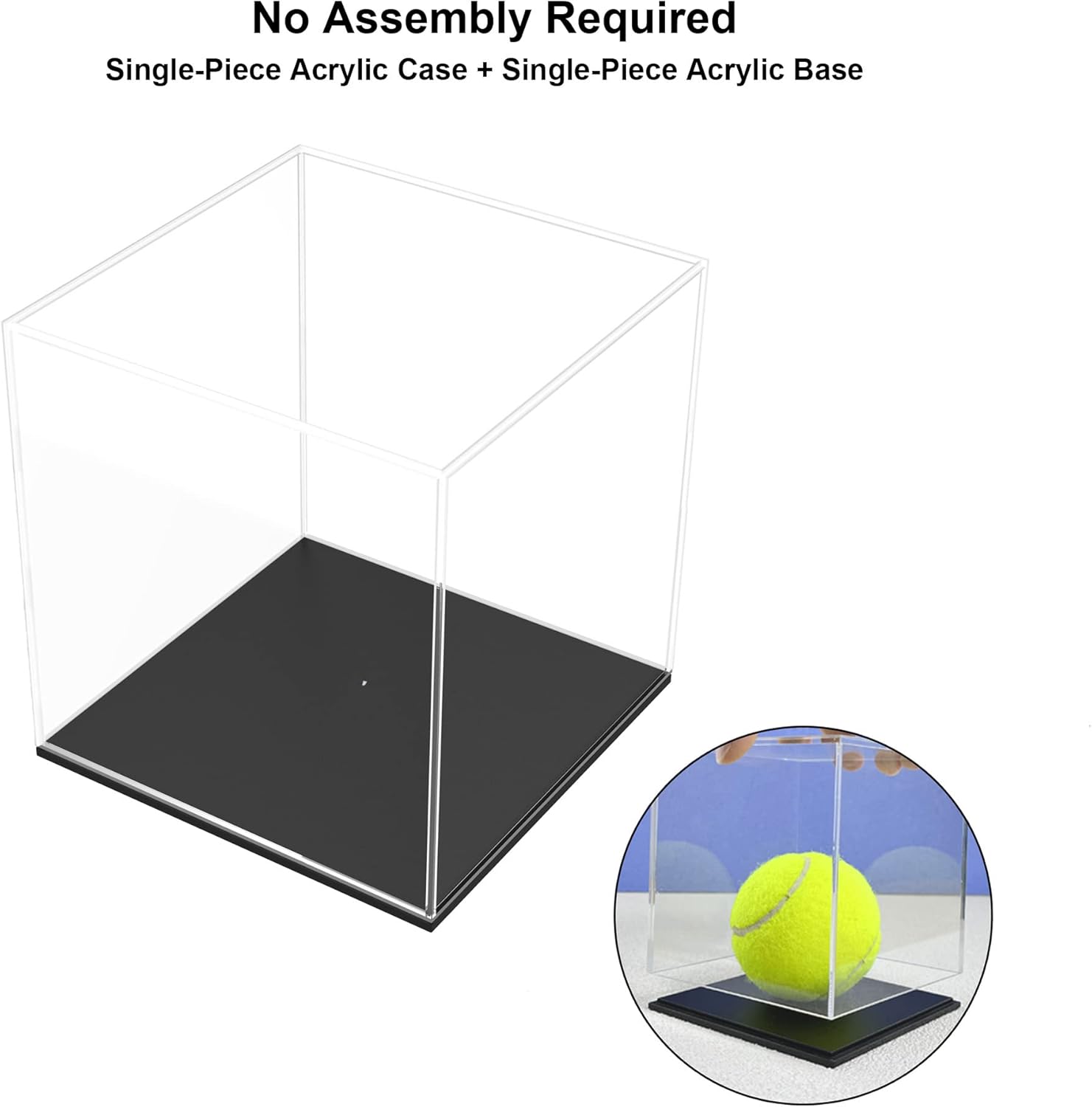 Acrylic Display Case, 4x4x4 Inch Cube Box With Matte Black Base, Clear Single-Piece Case for Softball Collectibles Figurines Mini Figures