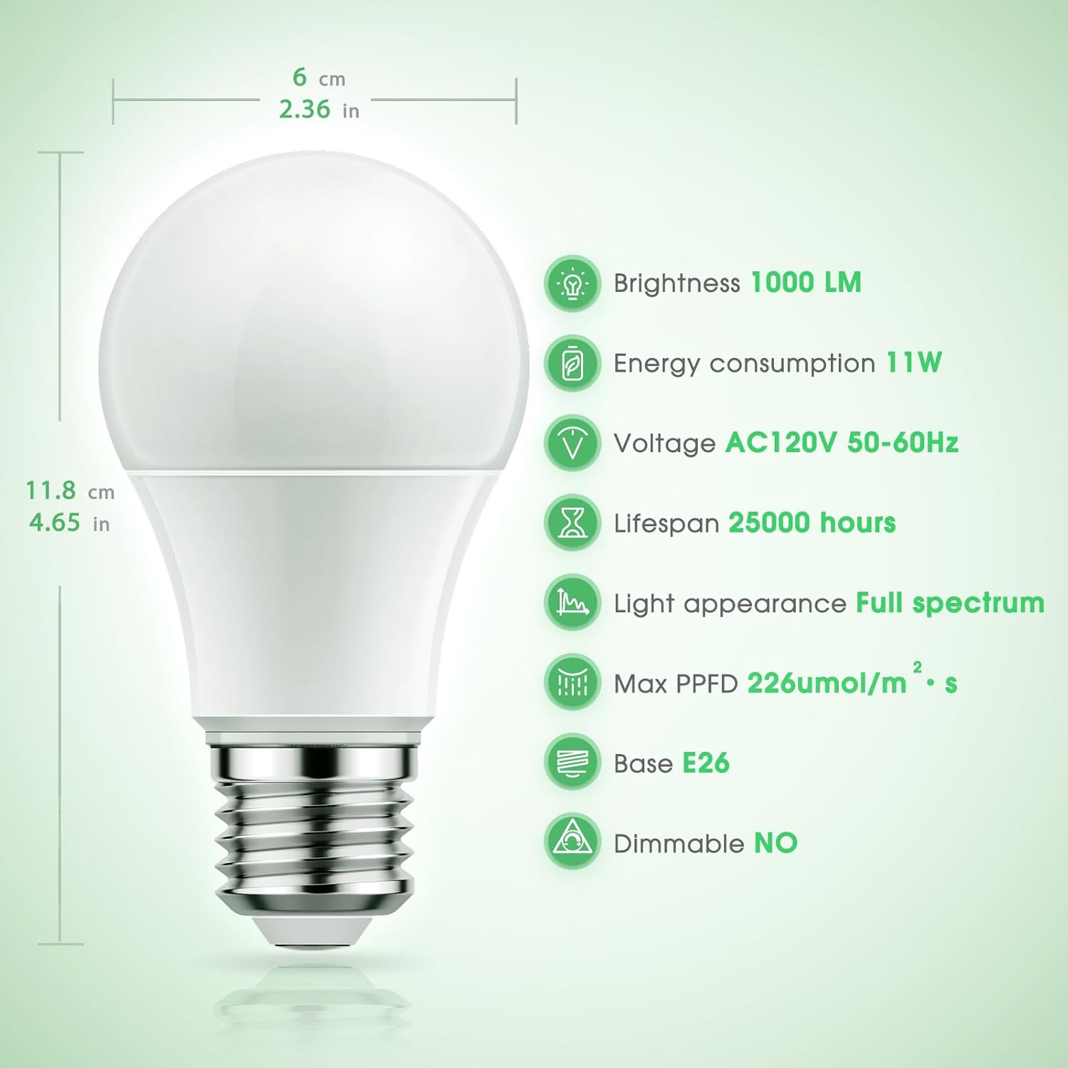 Briignite Full Spectrum LED Grow Light Bulb - A19 E26 Base, 11W (100W Equivalent) - for Indoor Plants, Seed Starting - 3 Pack