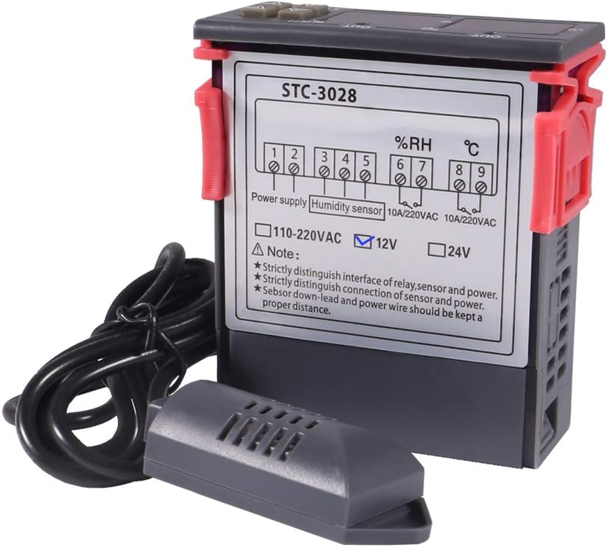 STC-3028 DC 12V Digital Display Thermostat Temperature Controller Adjustable Thermostat Controller with SHT20 Waterproof Sensor