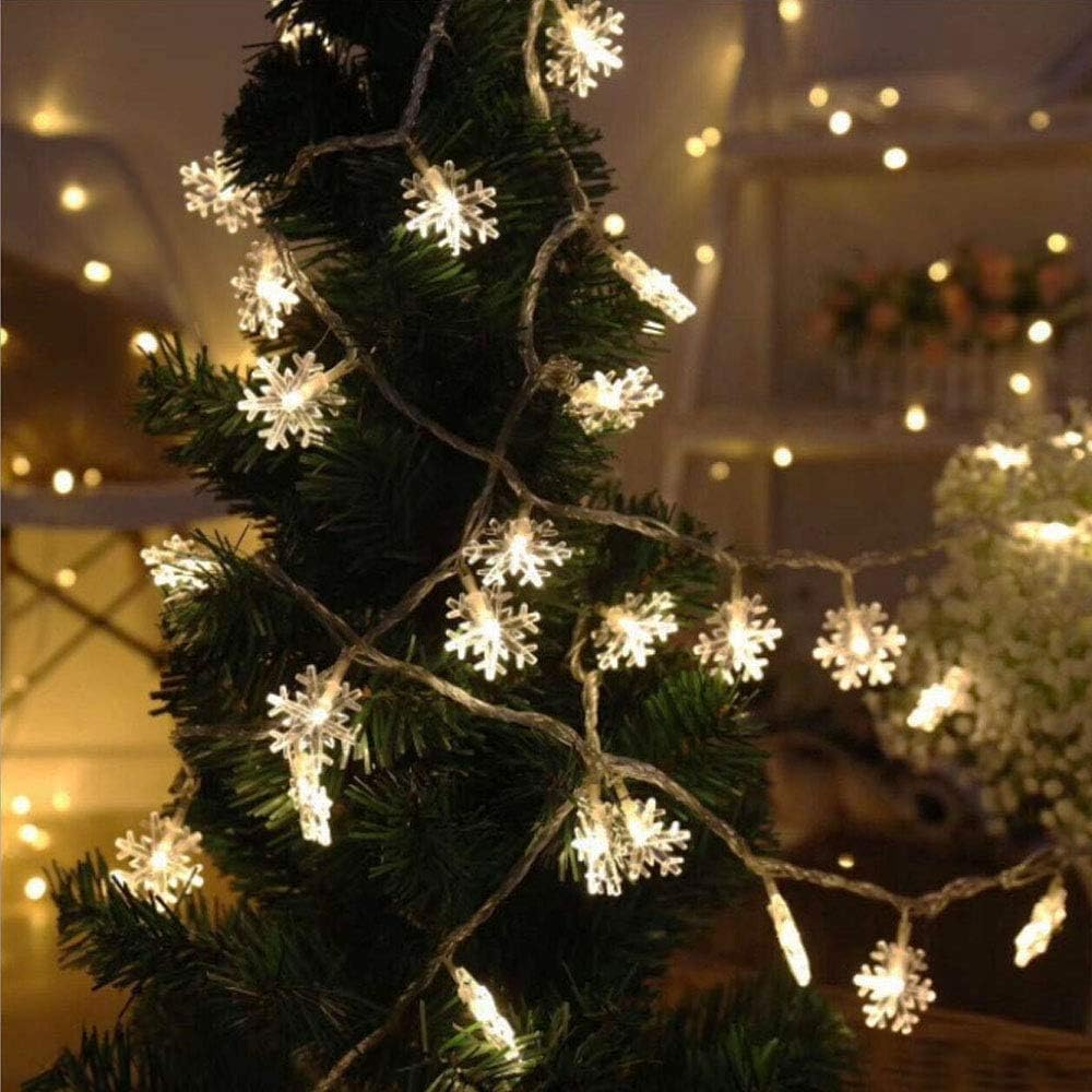 WesGen Christmas Lights，Snowflake String Lights Battery Operated Waterproof 20ft, 40 LED Fairy Lights for Xmas Garden Patio Bedroom Party Decor Christmas Decorations,Warm White