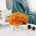 Silk Hydrangea Artificial Flowers in Vase with Faux Water, Silk Flower Arrangements in Vase for Wedding, Dining Table, Living Room (Orange)