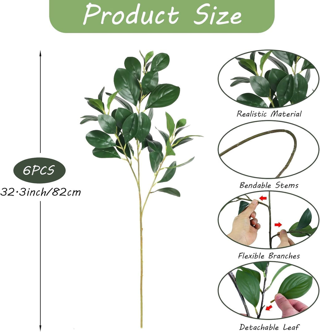 3Pcs Faux Greenery Stems Eucalyptus Plant 32.3'' Long Stem Artificial Shrubs Plants Silk Greenery Stems Arrangement for Floor Vase Garden Office Home Decor Wedding Table Centerpiece