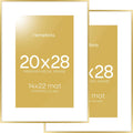 Homeforia 20x28 Picture Frame Gold, High End Metal 20 x 28 Poster Frames with Mat 14 by 22 Photo, 20x28 Gold Frame Matted to 14x22 Print, 28x20 Large Hanging Frames, Tempered Glass, Wall Kit, Set of 2
