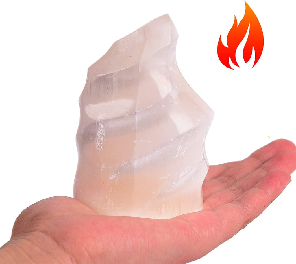 AMOYSTONE Selenite Crystal Tower Flame Shaped Stone Large Healing Crystal Meditation Home Decor 4"