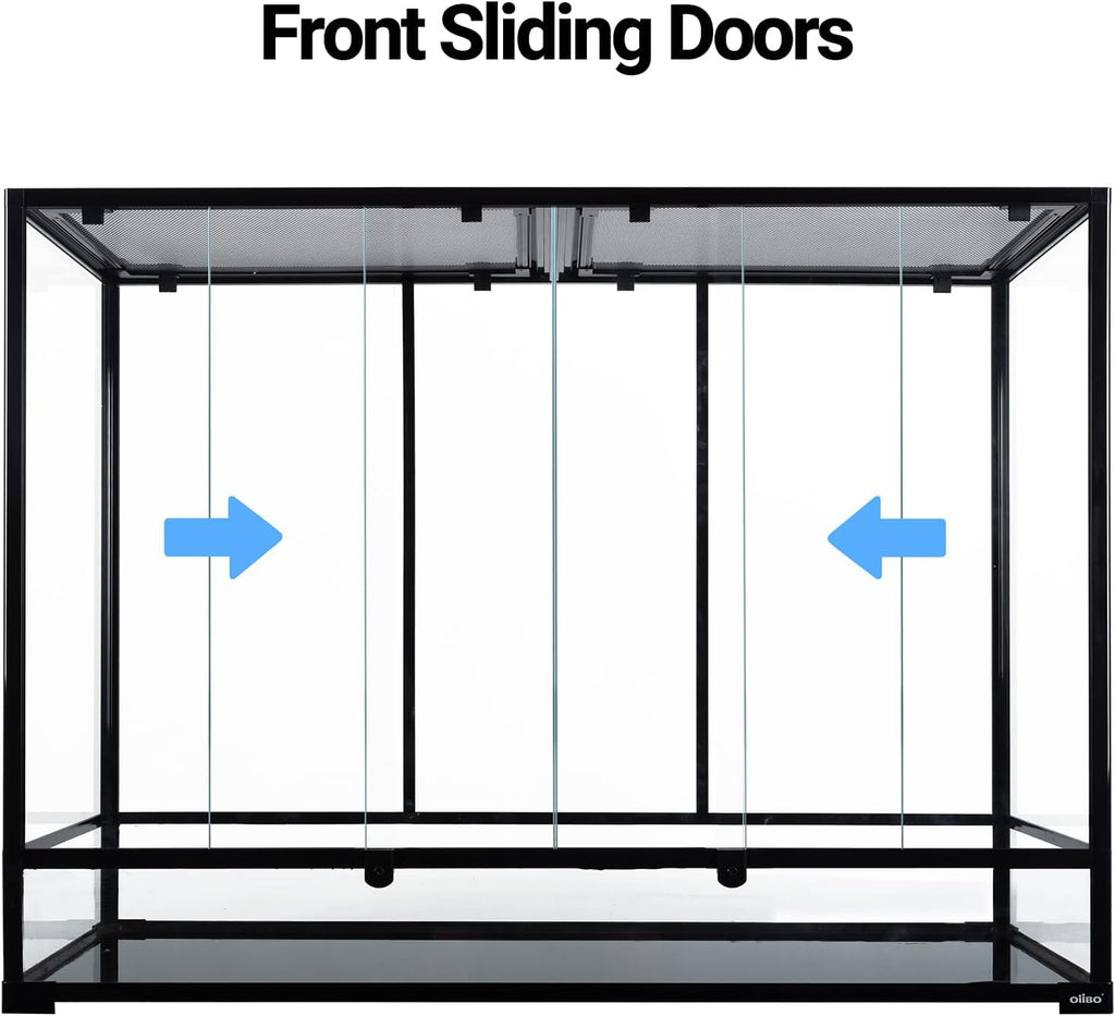 OiiBO 135 Gallon Reptile Terrarium, 48" x 18" x 36" Full Tempered Glass Vertical Reptile Tank,Front Sliding Door with Top Screen Ventilation Reptile Amphibian Tall & Extra-Long Habitat Enclosure Cage