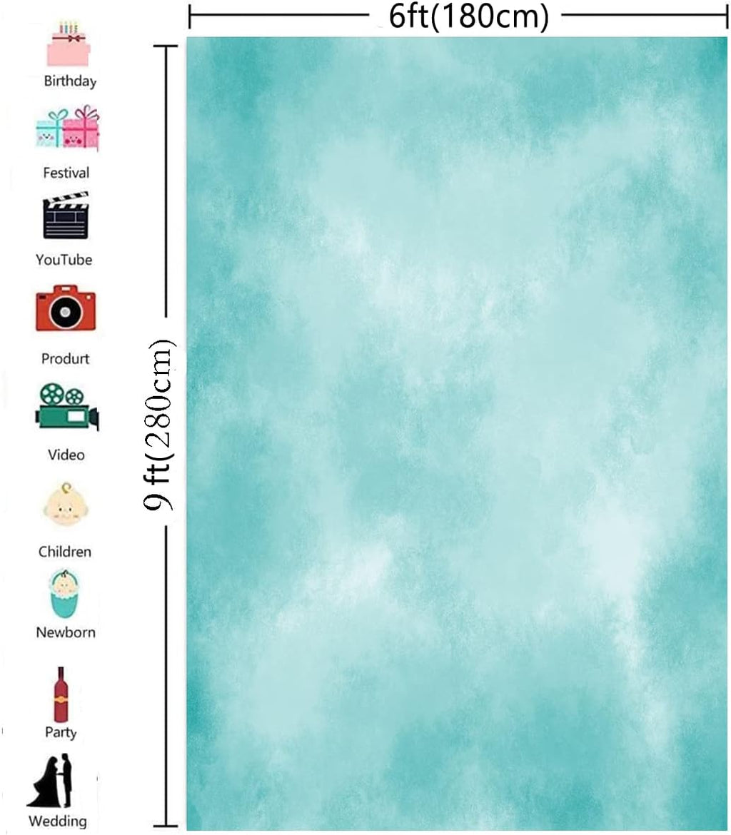 6x9ft Aqua Abstract Solid Photography Backdrops Gradient Portrait Photo Booth Background for Photographyer