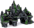 PakyKai Large Fish Tank Decorations, Mountain View Aquarium Ornament with Tree House Cave Bridge Artificial Plastic Plants Aquarium Decorations