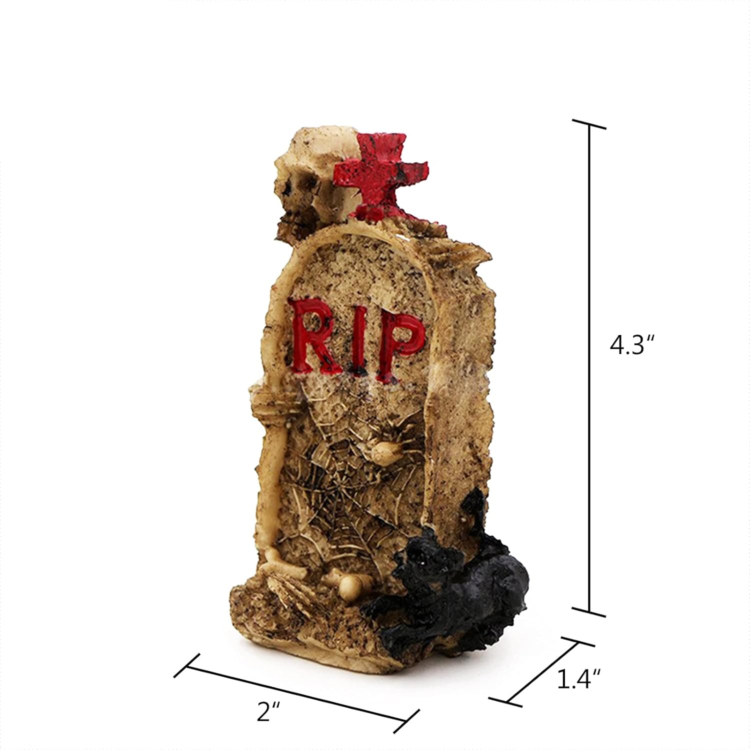 Skull Aquarium Betta Fish Tank Gravestone Death Halloween Decorations Statues Figurine Sculpture Reptile Turtle Lizard Tanks Terrarium Devil RIP Décor Ornament Pet