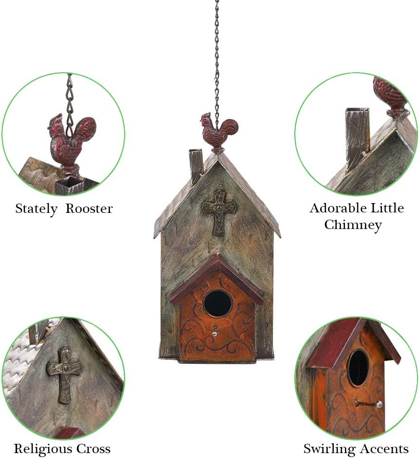 Jemeni Metal Rooster Bird Houses for Outsides Hanging, Birdhouse for Outdoor, 14.7" H……