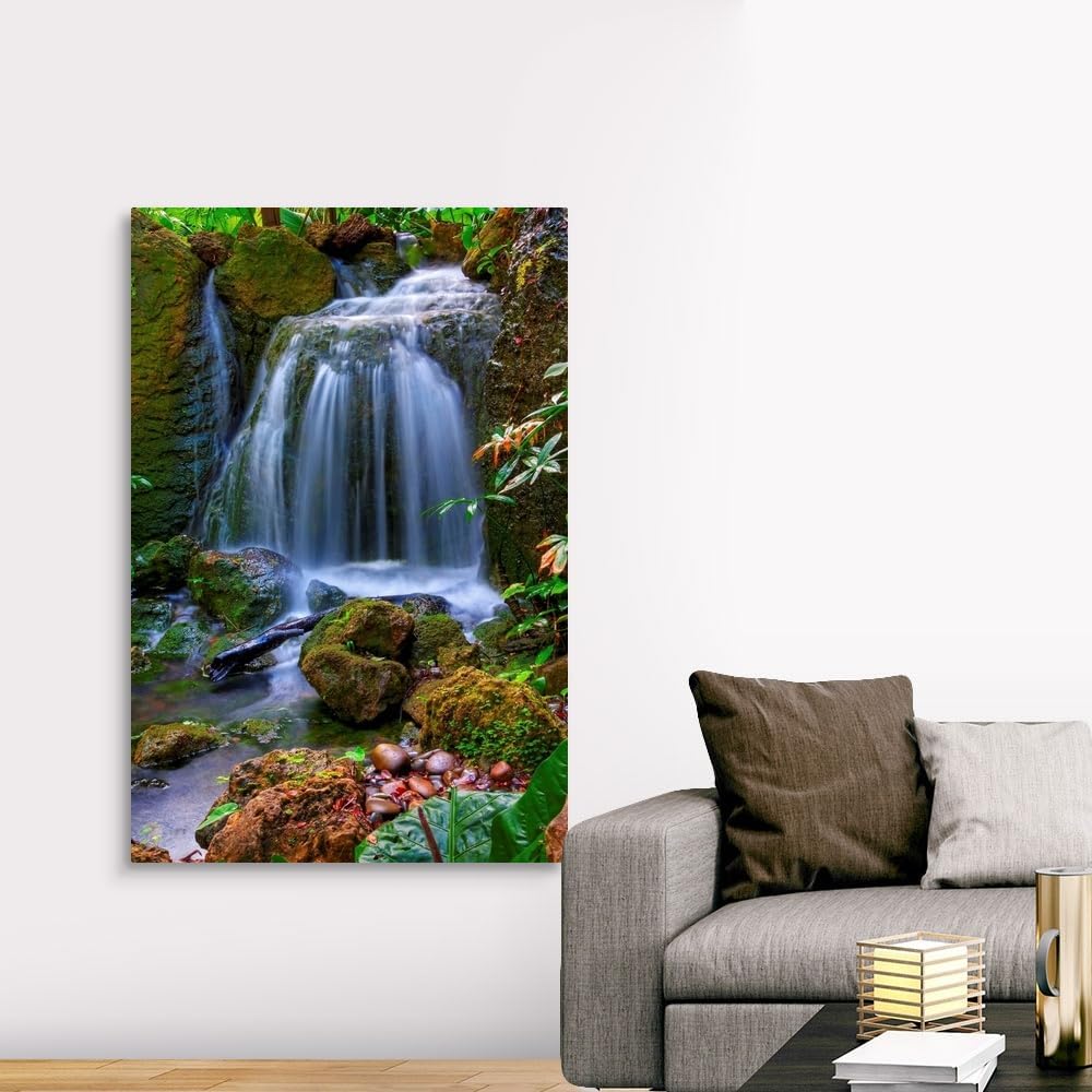 CANVAS ON DEMAND Waterfall in Tropical Rainforest of Fairchild Tropical Gardens, Canvas Wall Art Print, Home Decor, Floral, Flowers, Nature Artwork, 40" x60in