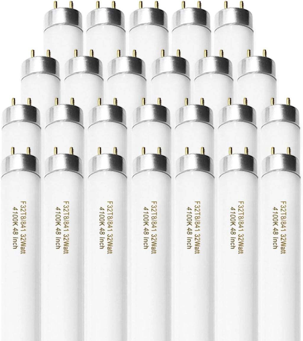 25 Pack F32T8/841 Fluorescent Tube 48 Inch, T8 Fluorescent Light Bulb 4 Foot 32 Watt 4100K Cool White 2600 Lumens G13 Base