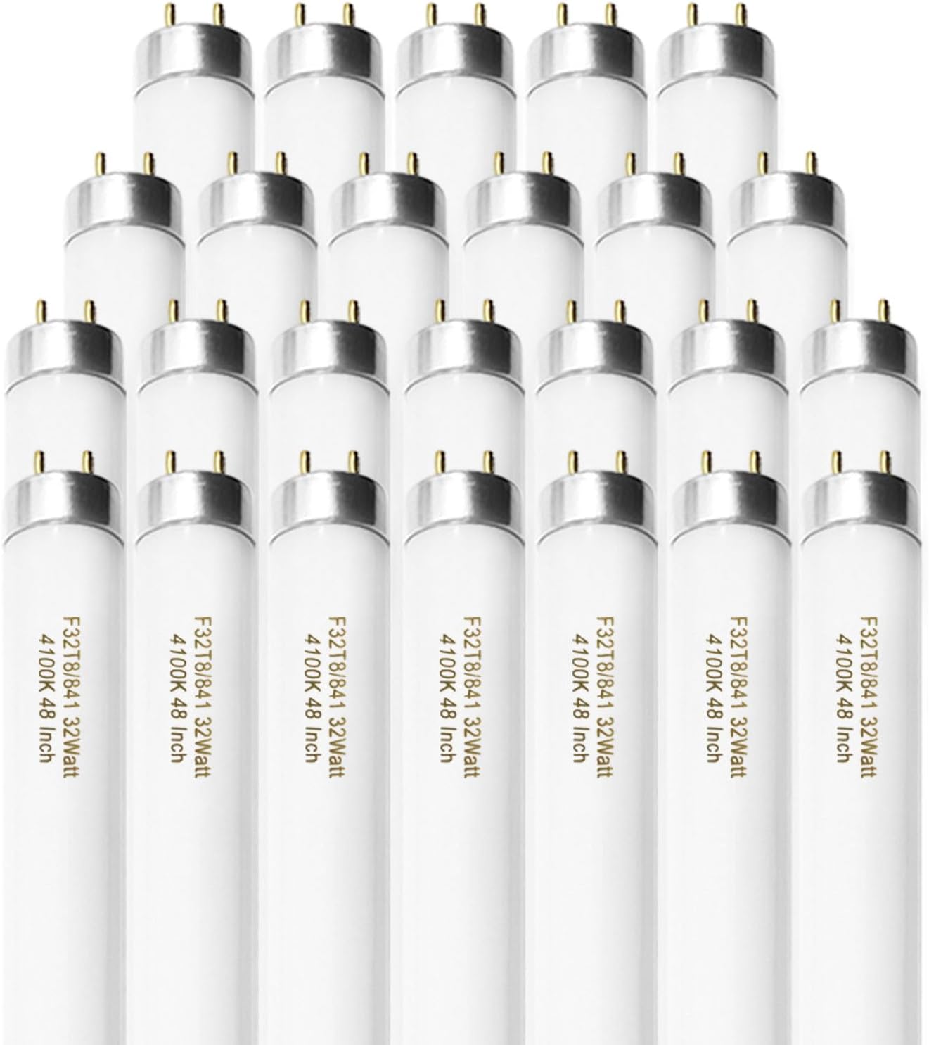 25 Pack F32T8/841 Fluorescent Tube 48 Inch, T8 Fluorescent Light Bulb 4 Foot 32 Watt 4100K Cool White 2600 Lumens G13 Base