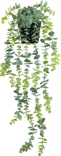 LOYWREE Fake Hanging Eucalyptus Plants Small Potted Long Vine Plants Indoor for Vintage Boho Farmhouse Bathroom Office Desk Wall Shelf Room Aesthetic Decor (Black Pot)