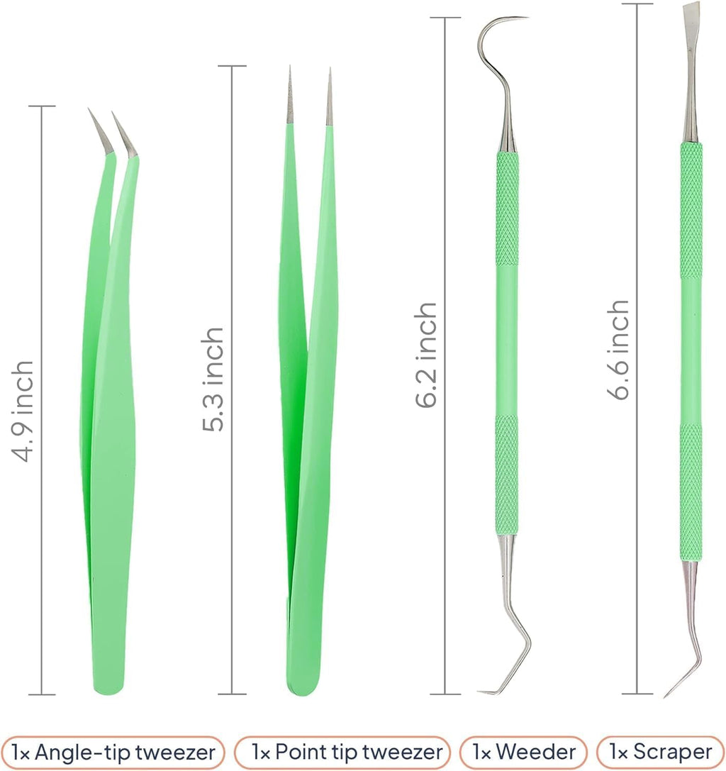 Premium Vinyl Weeding Tool Kit - Precision Stainless Steel Weeder - Hook and Pick with Fine Tweezers Crafting Set for Cricut Vinyl - by iVyne (Green)