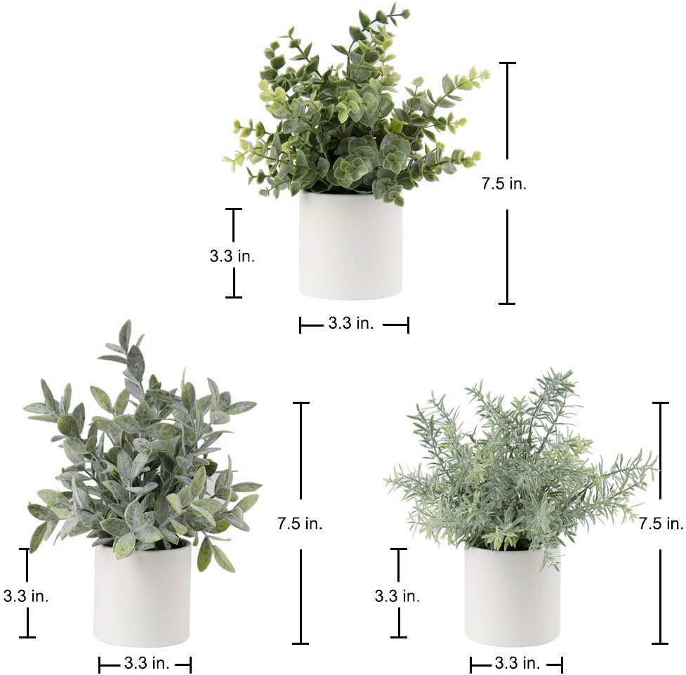 Briful Mini Fake Plants Set of 3 Small Faux Plant Eucalyptus Rosemary Greenery Potted Plants Artificial Decor for Home Table Office Room Desk Bathroom Shelf Kitchen Farmhouse Mantel Decoration