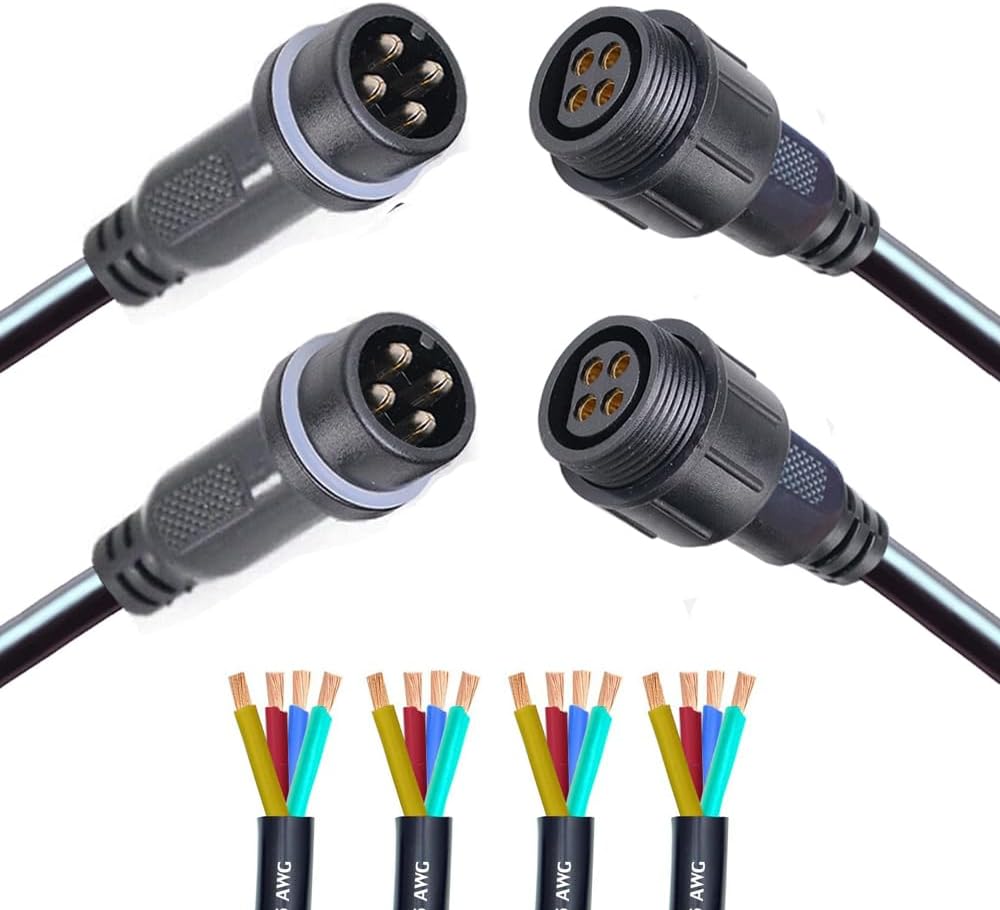 4Pin Waterproof Connector,4 Wire Male Female Plug LED Connector,with 14AWG IP68 25CM Extension Cable, for Car, Boat,Truck,Indoor/Outdoor LED Strip Lights.(2Pairs 4Pin 14AWG)
