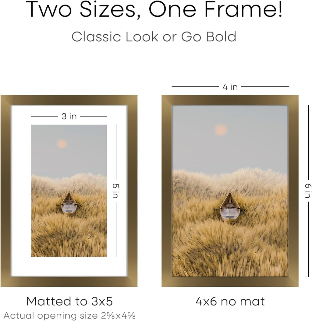 Homeforia 4x6 Picture Frame Bronze, High End Metal 4 x 6 Brass Frames with Mat 3 x 5 for Art, 4x6 Desk Frame Matted to 3x5 inch Photo, 4 by 6 Wall or Tabletop Frame, Tempered Glass, Wall Kit, Set of 3