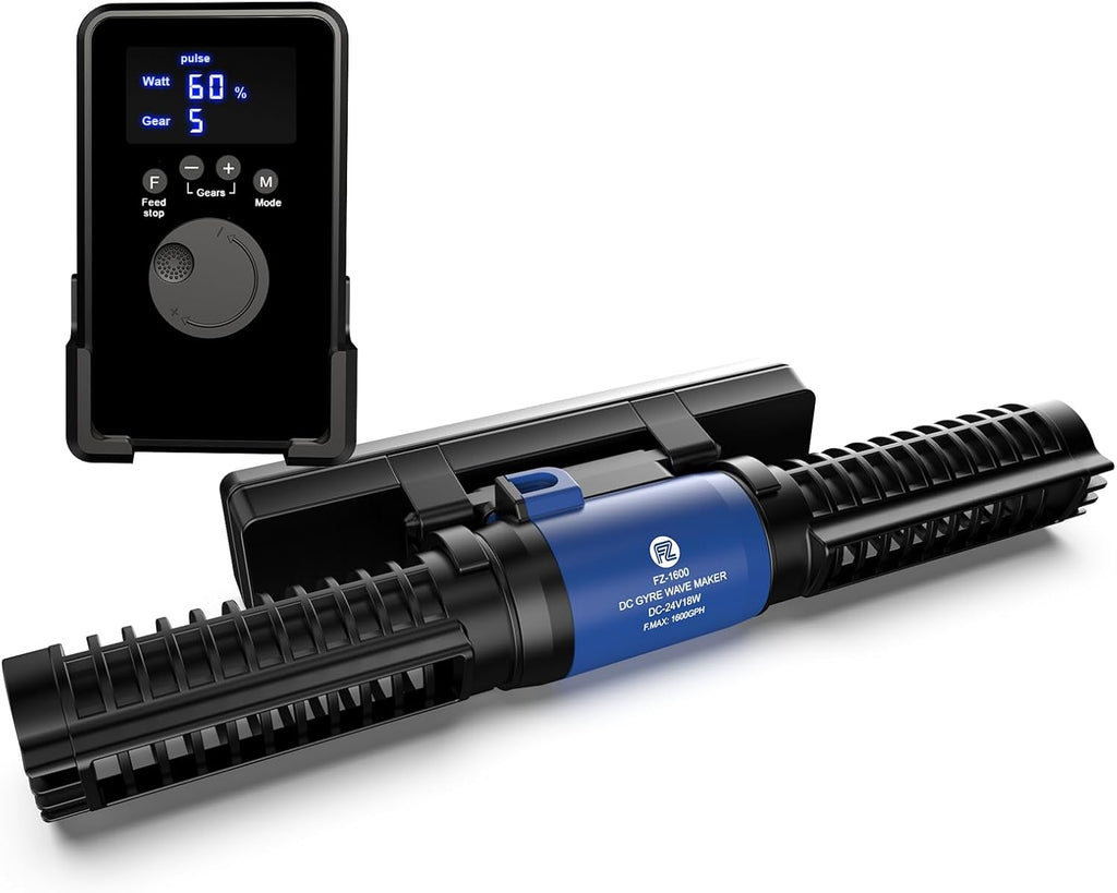 FZONE Wave Maker for Aquarium, 24V DC Gyre Wavemaker with LED Display Controller, Adjustable Cross Flow, Quiet Powerhead with Magnetic Mount for Saltwater & Freshwater Tanks (1600 GPH)