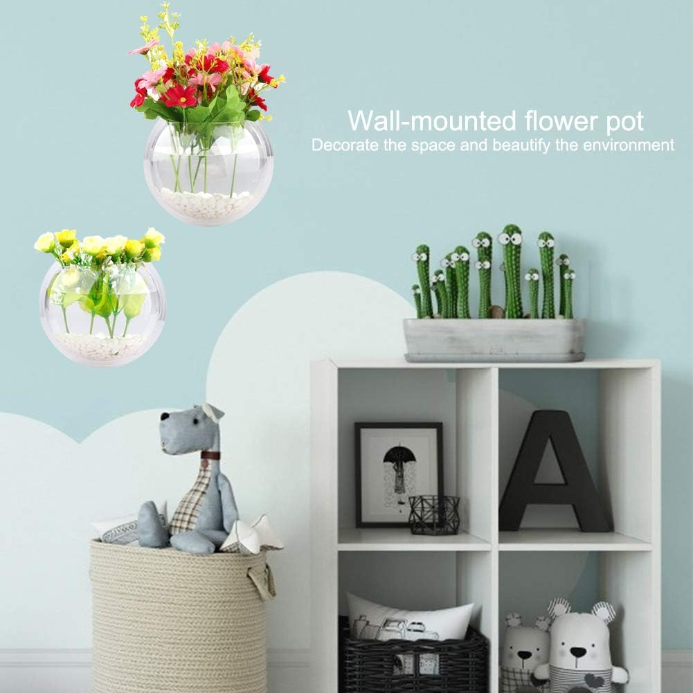 2Pcs 9in Wall Fish Tank, 0.5 Gallon Wall Fish Bubble Hanging, Wall Fish Bowl Clear Acrylic Vase Flower Betta Fish Tank Wall-Mounted Aquarium Wall Plant Pot Decoration Planter
