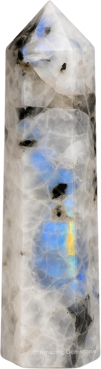 Amazing Gemstone Rainbow Moonstone Crystal Towers ~ Natural Healing Crystal Point Obelisk for Reiki Healing and Crystal Grid (2" to 3" INCH)