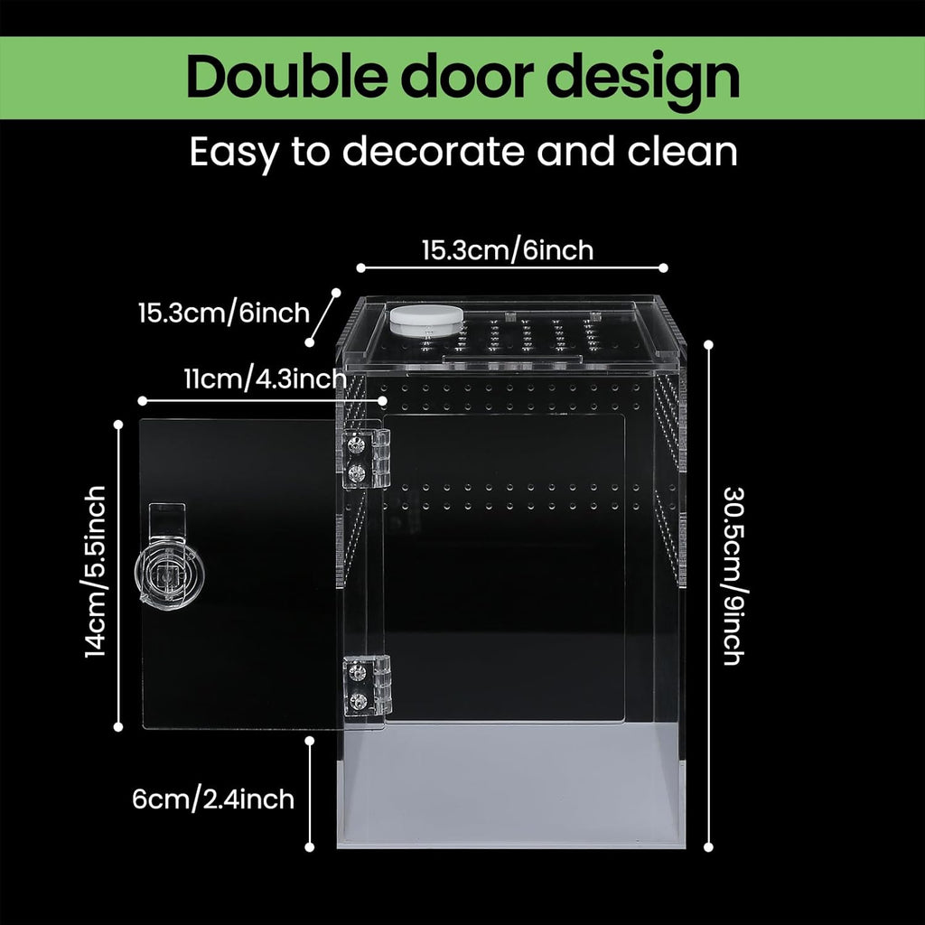 Front Opening Terrarium Jumping Spider Enclosure,Tall Arboreal Tarantula Enclosure Terrarium with Cross Ventilation,Waterproof Acrylic Reptile Enclosure