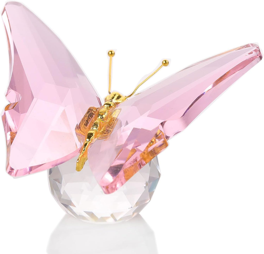 Movdyka Crystal Butterfly Decor Figurines for Mom Women, Pink Glass Butterfly Craft Desk Office Dcorations Table Centerpieces, Animal Ornaments Paperweight