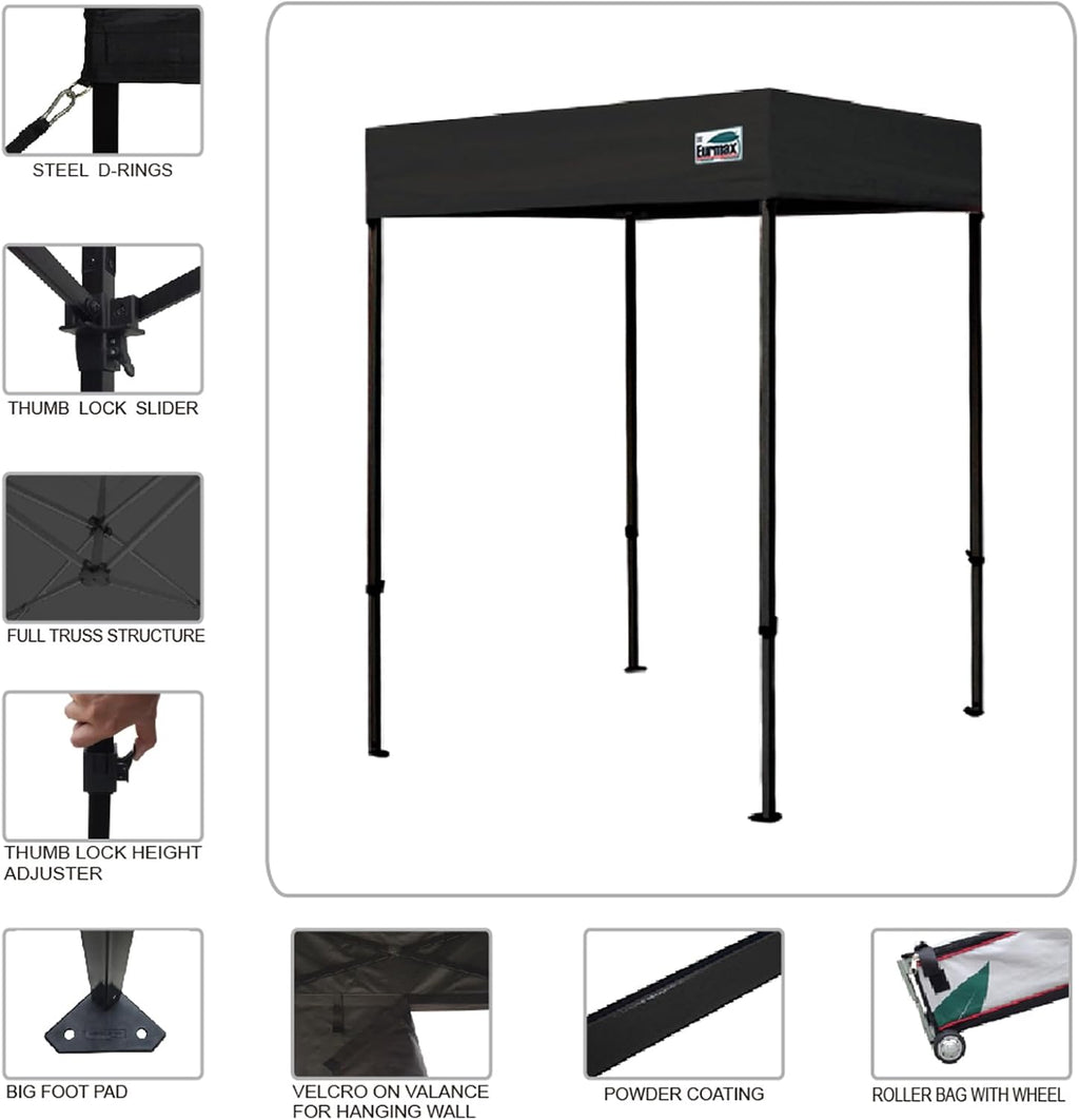 Eurmax USA Printed 5x5 Flat Top Pop Up Canopy Tent Commercial Instant Canopies with Heavy Duty Roller Bag,Bonus 4 Sand Weights Bags (Black with Screen Window)