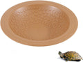 Flushbay Round Reptile Bathing Pool Reptile Feeding Dish Water Bowl with Ramp Aquarium Ornament for Gecko, Snake, Turtle, Bearded Dragon, Lizard Bath (Brown-Yellow)
